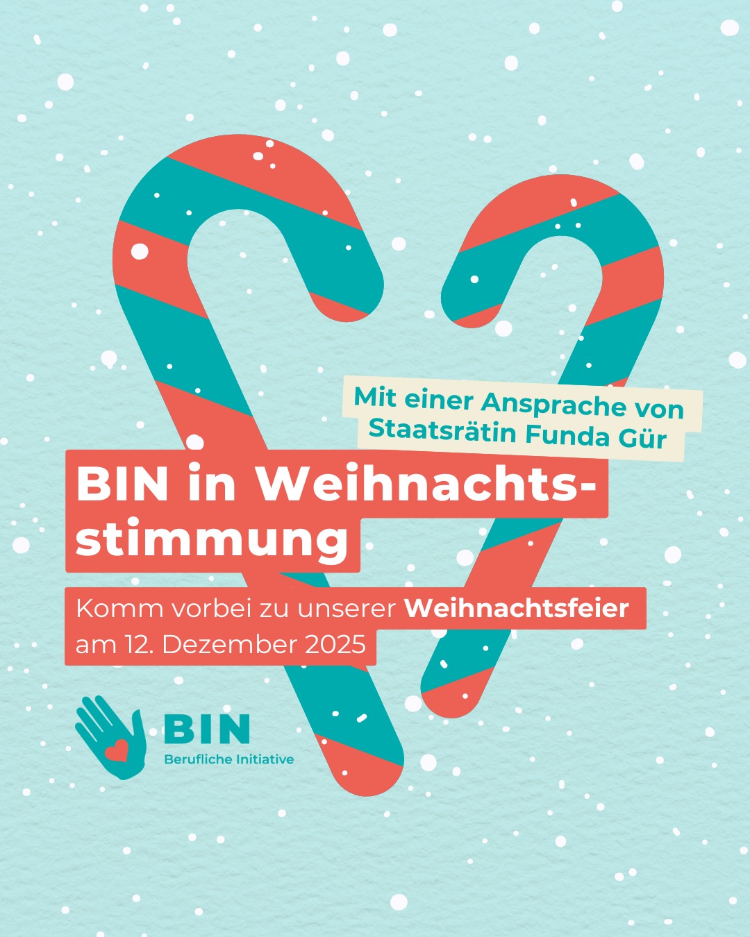 ✨ Save the Date: Weihnachtsfeier bei BIN! ✨

Am 12. Dezember 2025 ab 16:00 Uhr laden wir alle Kolleg:innen, Partner:innen und Freund:innen herzlich zu unserer Weihnachtsfeier ein.
Freut euch auf ein abwechslungsreiches Programm, ein kleines Buffet und als besonderen Höhepunkt ein Grußwort der Staatsrätin. 🎤🍽️ @funda_guer 

Wir freuen uns auf einen schönen Jahresausklang mit euch!

#Weihnachtsfeier #BINHamburg #Jahresabschluss