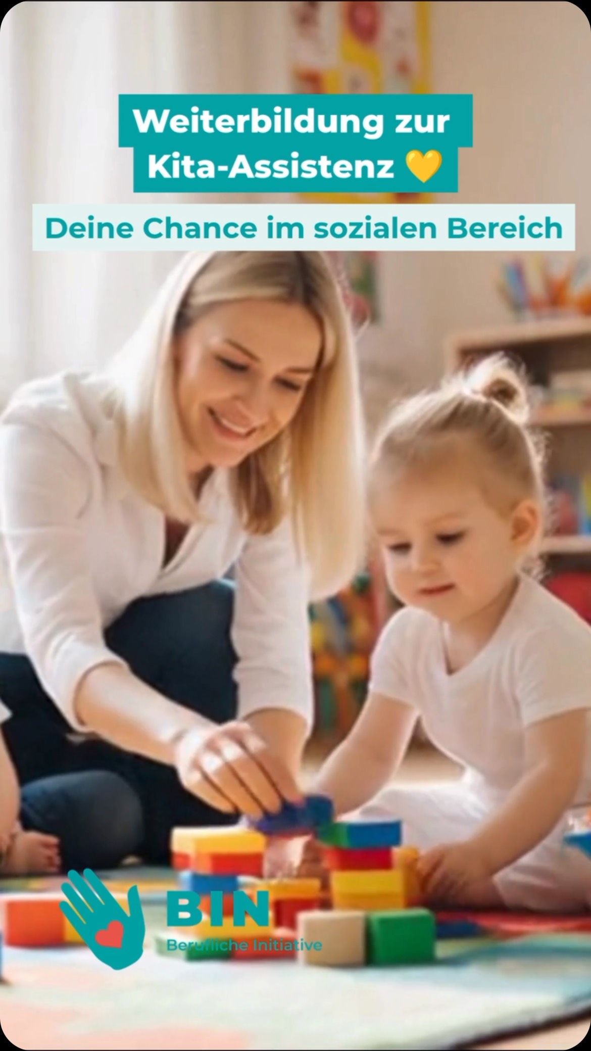 ✨ Kita-Assistenz – dein Einstieg in die pädagogische Arbeit ✨

Du willst mit Menschen arbeiten und beruflich neu starten?
Die Weiterbildung zur Kita-Assistenz kann dein Weg in den Kita-Alltag sein 💙

🌿 Unterstützung im Alltag mit Kindern
🧼 Mahlzeiten, Pflege & Organisation
🧠 Grundlagen in Pädagogik, Entwicklung & Inklusion
🤝 Kommunikation & Teamarbeit

💡 100 % förderbar mit Bildungsgutschein

💙 Kostenlose Erstberatung bei BIN

In einem unverbindlichen Gespräch klären wir:
✔️ welche Möglichkeiten du hast
✔️ welche Kurse zu dir passen
✔️ wie die Förderung funktioniert

👉 Einfach melden und beraten lassen!

📍 BIN gGmbH – deine Zukunft in Weiterbildung
.
#weiterbildungsmöglichkeiten #kitainhamburg #arbeitinhamburg #weiterbildunginhamburg #kitaassistenz